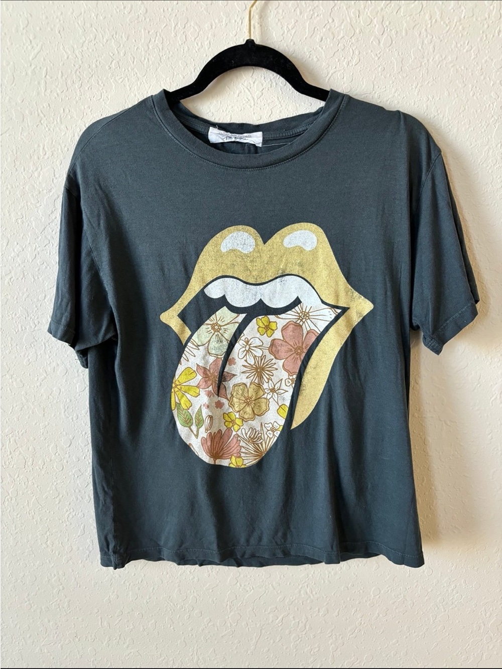 Daydreamer Black Graphic Tee with Gold Floral Tongue